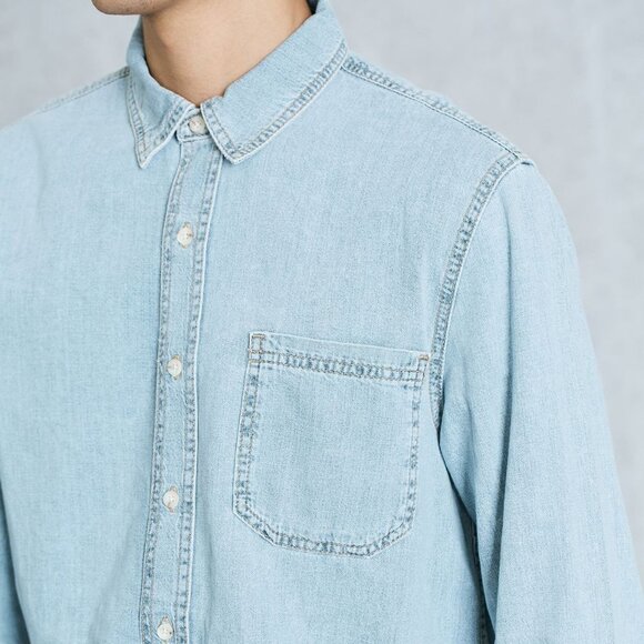 topman Melange One Pocket Long Sleeve Denim Shirt - Picture 6 of 7